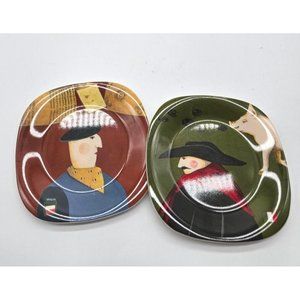 Pair Of Vintage Melamine Snack Appetizer 5"Plate Italian Flag Italy Pig Truffles